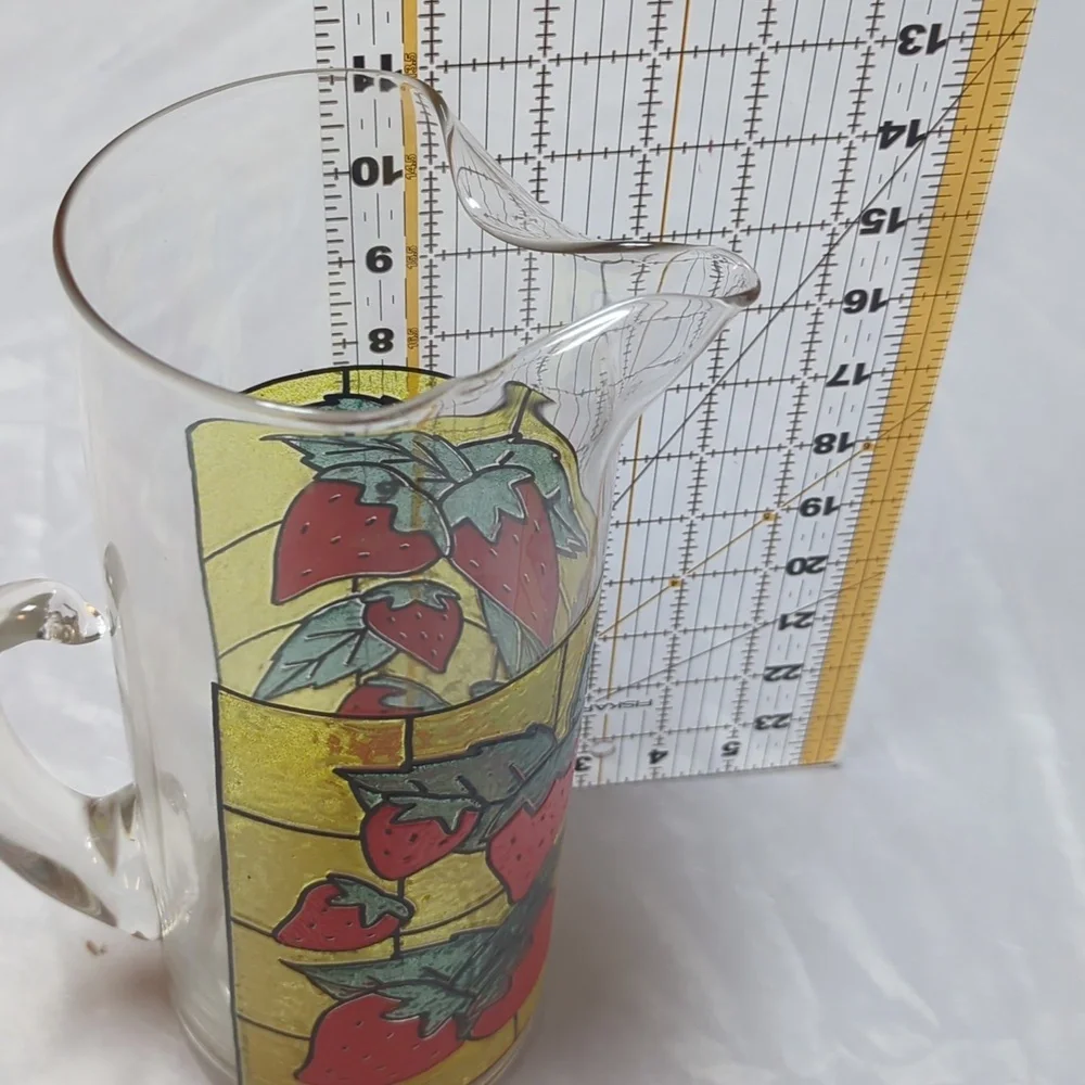 West Virginia Strawberry Stained Glass MCM Drink Cocktail Pitcher Applied Handle